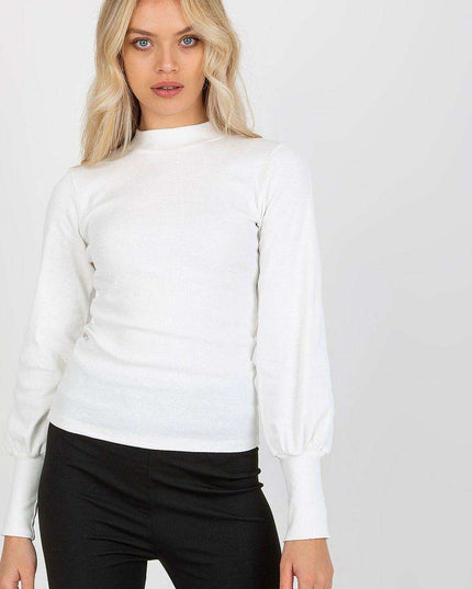 Chic Ribbed Blouse With Wide Cuffed Sleeves Effortless Style