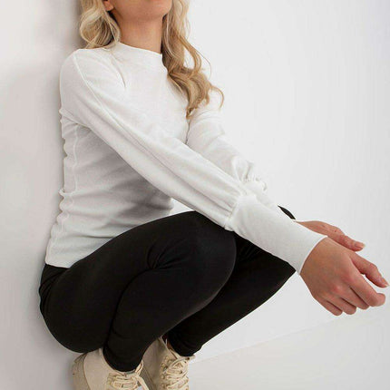 Chic Ribbed Blouse With Wide Cuffed Sleeves Effortless Style