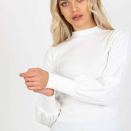 Chic Ribbed Blouse With Wide Cuffed Sleeves Effortless Style