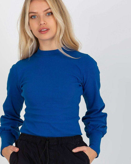 Chic Ribbed Blouse With Wide Cuffed Sleeves Effortless Style
