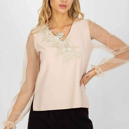 Charming Mesh Sleeve Blouse with Heart-Shaped Neckline