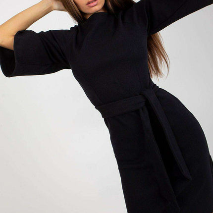 Chic Ribbed Waist-Defined Pencil Dress with 3/4 Sleeves