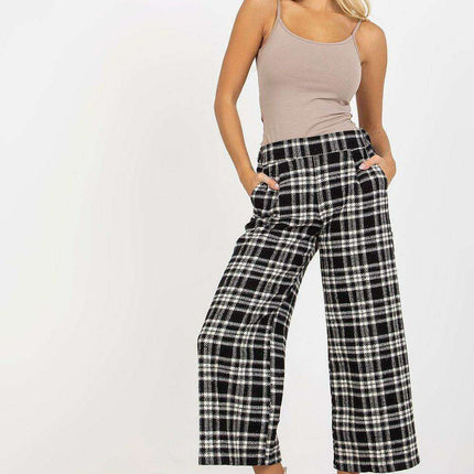 Chic Checkered Wool Pants for Women with Practical Side Pockets