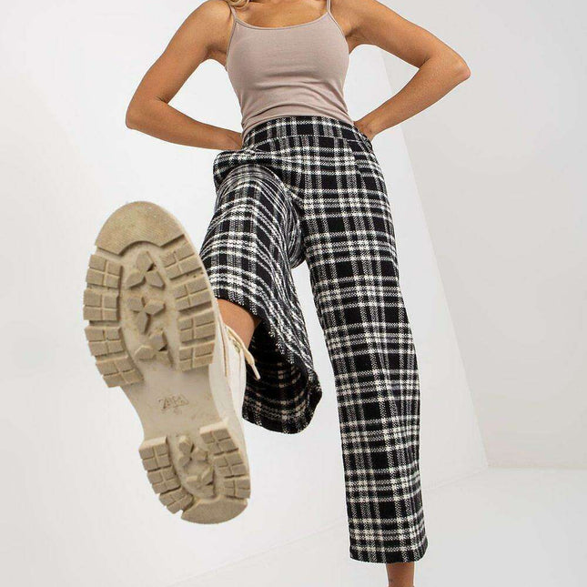 Chic Checkered Wool Pants for Women with Practical Side Pockets