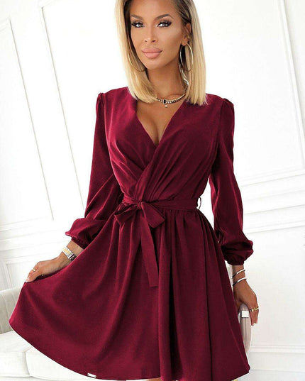 Chic Beige Cocktail Dress with Alluring Envelope Neckline by Numoco