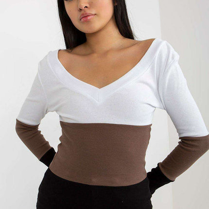 Chic Ribbed Long Sleeve Blouse With Heart Neckline Parisian