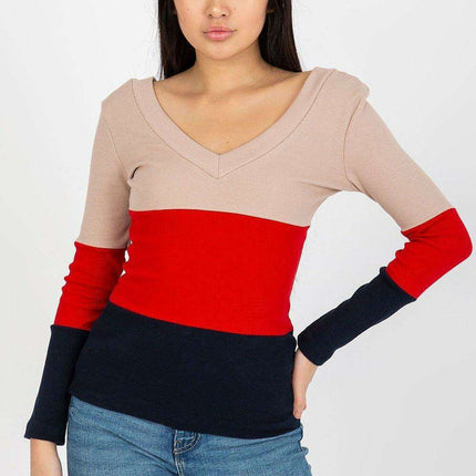 Chic Ribbed Long Sleeve Blouse With Heart Neckline Parisian