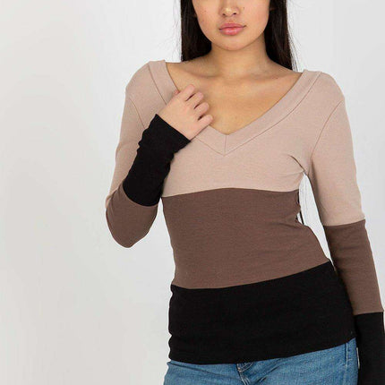 Chic Ribbed Long Sleeve Blouse With Heart Neckline Parisian