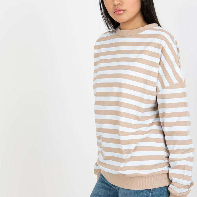 Chic Striped Cotton Sweater Round Neck Women Parisian
