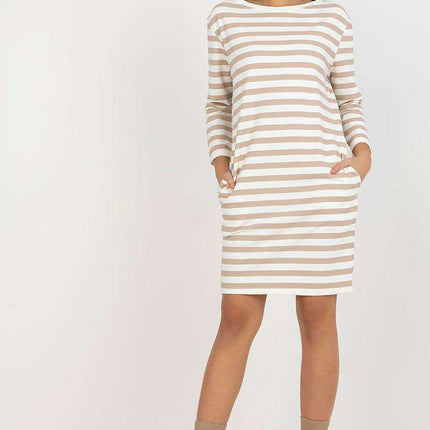 Elegant Striped Cotton Day Dress With Parisian Flair