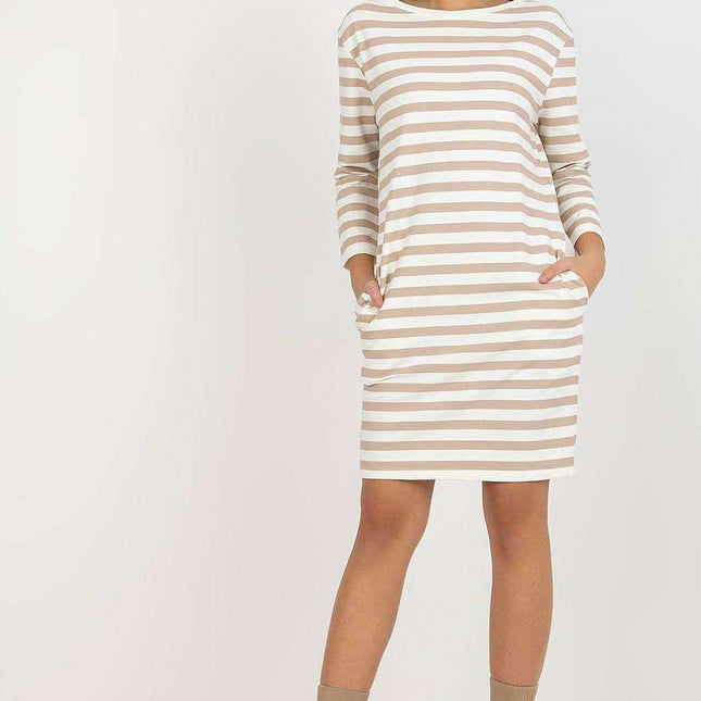 Elegant Striped Cotton Day Dress With Parisian Flair