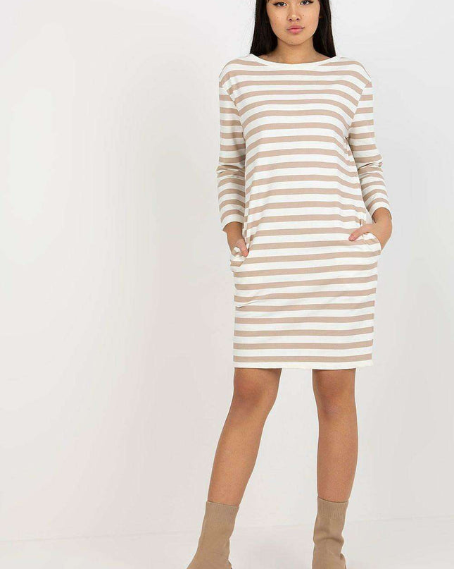 Elegant Striped Cotton Day Dress With Parisian Flair