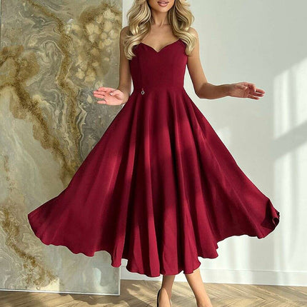Chic Strapless Flare Midi Dress with Exposed Shoulders