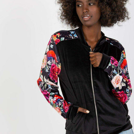 Chic Parisian Floral Velour Bomber Jacket For Women