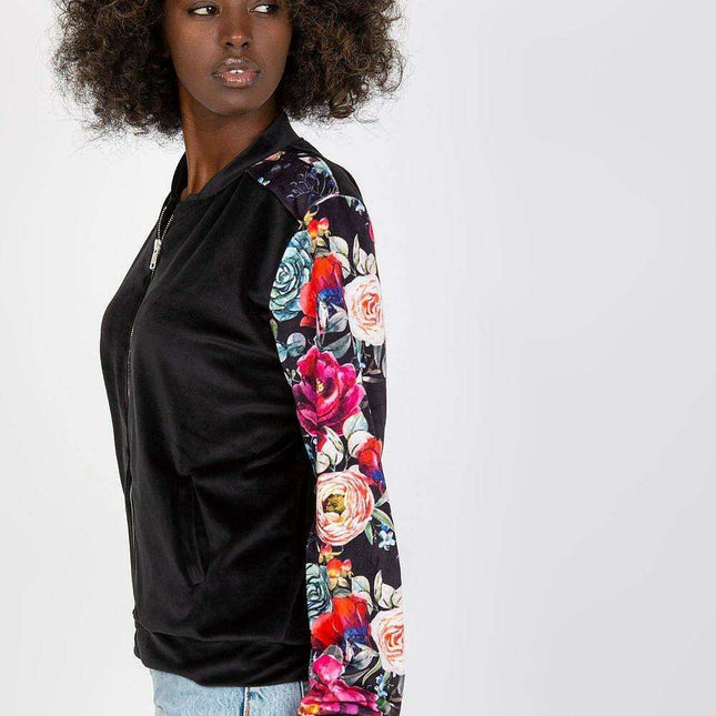 Chic Parisian Floral Velour Bomber Jacket For Women
