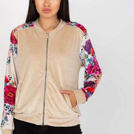 Chic Parisian Floral Velour Bomber Jacket For Women