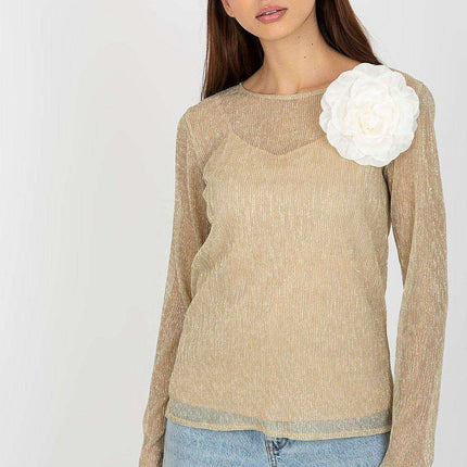 Floral Brooch Adorned Blouse with Strapless Design