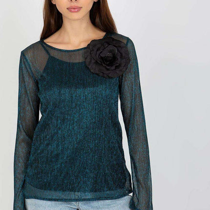 Floral Brooch Adorned Blouse with Strapless Design