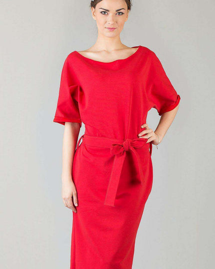 Elegant Kimono-Inspired Day Dress with Decorative Cuff Sleeves - Tessita Model 42696