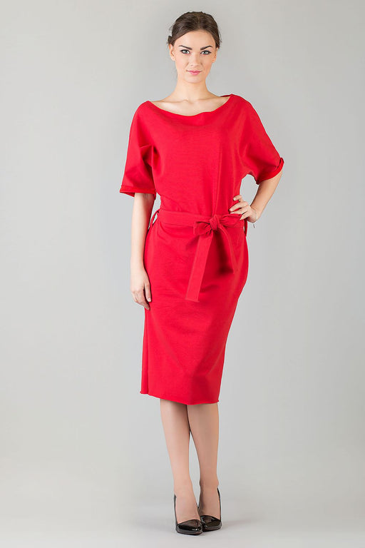 Sophisticated Kimono-Inspired Knit Day Dress - Tessita 42696