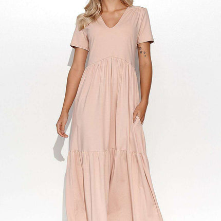 Enchanting Ruffled Maxi Dress - Feminine Charm in Makadamia