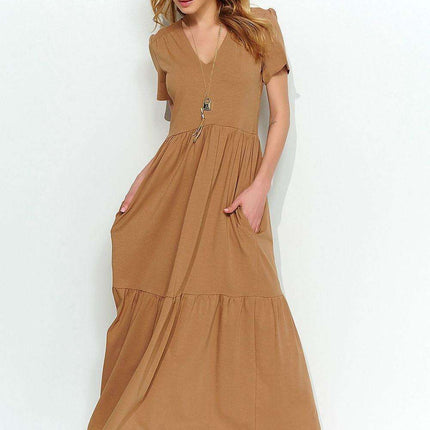 Enchanting Ruffled Maxi Dress - Feminine Charm in Makadamia