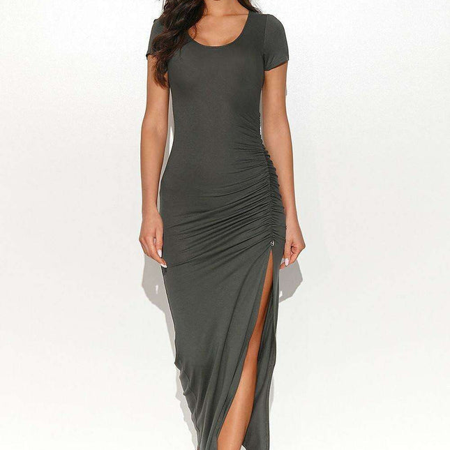 Chic Gold-Accented Fitted Knit Dress