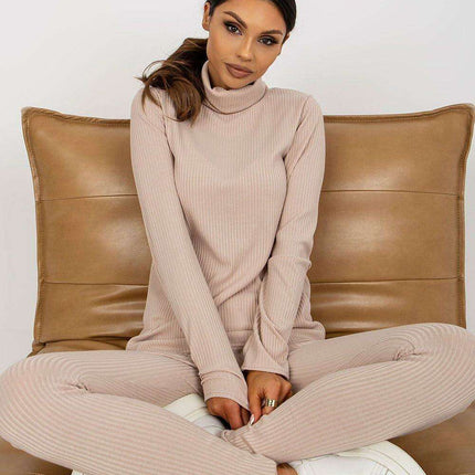 Chic Ribbed Turtleneck Long Sleeve Blouse for Women