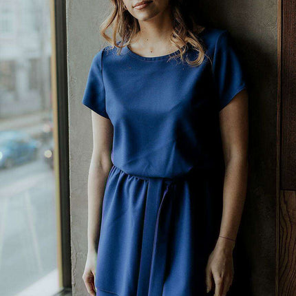 Tessita Elegant Short Sleeve Dress with Coordinating Waist Belt