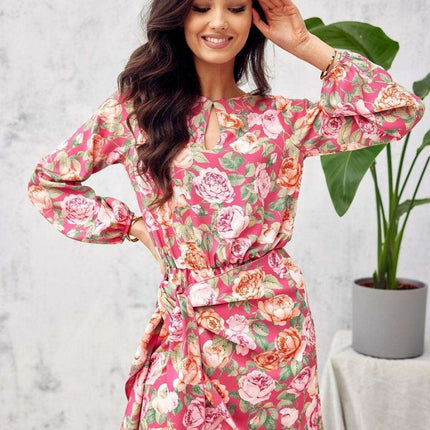 Elegant Teardrop Neckline Mini Dress with Adjustable Waist Tie