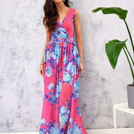 Ethereal Floral Chiffon Maxi Dress with Elegant Envelope Neckline