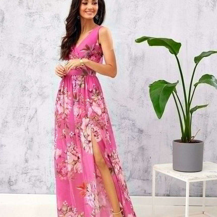 Ethereal Floral Chiffon Maxi Dress with Elegant Envelope Neckline