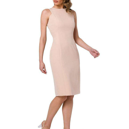 Sleek Geometric Stitched Sleeveless Pencil Dress with Concealed Zip