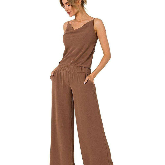 Elegant Draped Neck Jumpsuit with Comfortable Elastic Waist