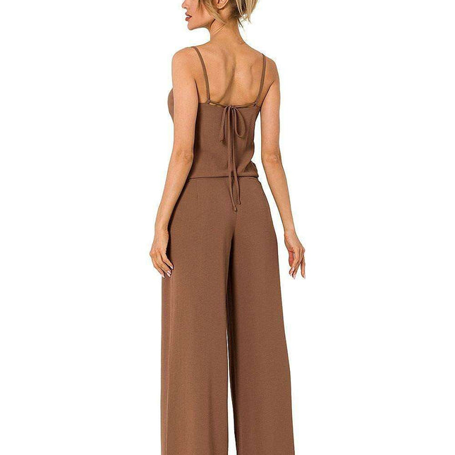 Elegant Draped Neck Jumpsuit with Comfortable Elastic Waist
