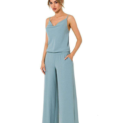 Elegant Draped Neck Jumpsuit with Comfortable Elastic Waist