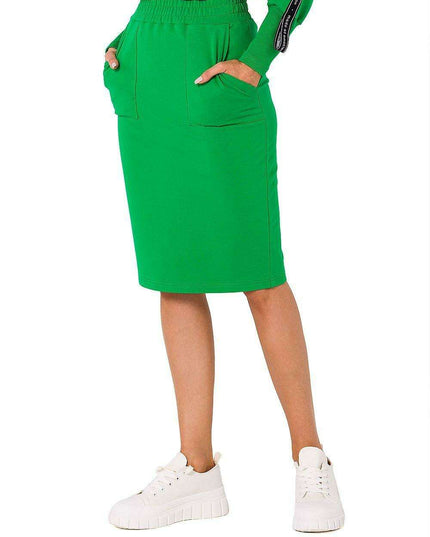 Knit Sweatshirt Skirt with Side Pockets and Elastic Waistband