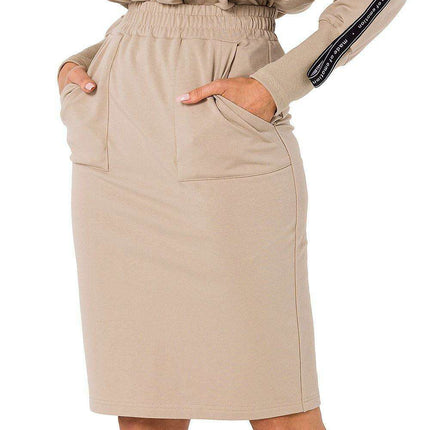 Knit Sweatshirt Skirt with Side Pockets and Elastic Waistband