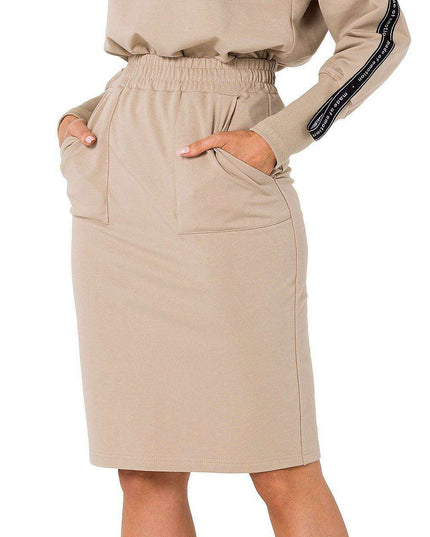 Knit Sweatshirt Skirt with Side Pockets and Elastic Waistband