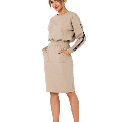 Knit Sweatshirt Skirt with Side Pockets and Elastic Waistband