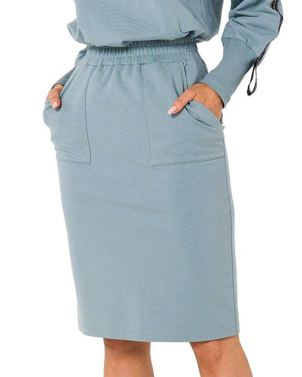 Knit Sweatshirt Skirt with Side Pockets and Elastic Waistband