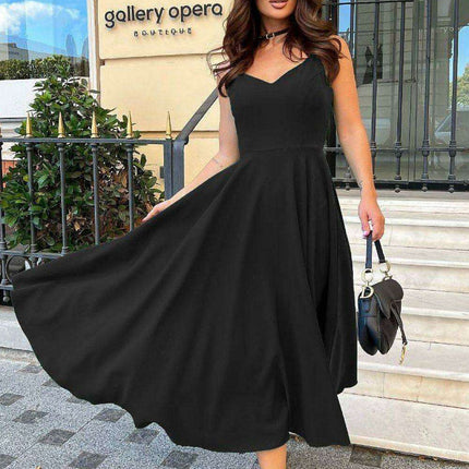 Chic Strapless Flare Midi Dress with Exposed Shoulders