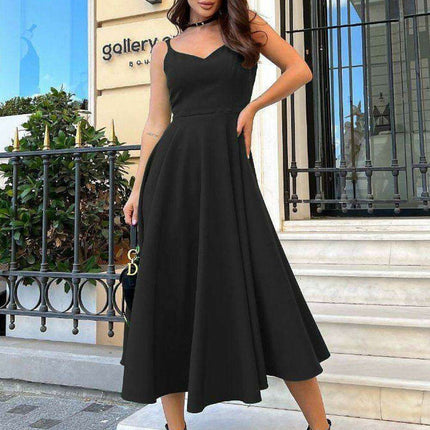Chic Strapless Flare Midi Dress with Exposed Shoulders