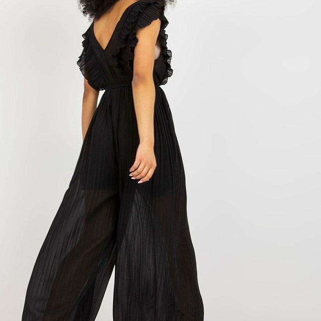 Sophisticated Pleated Wide-Leg Jumpsuit with Flattering V-Neck