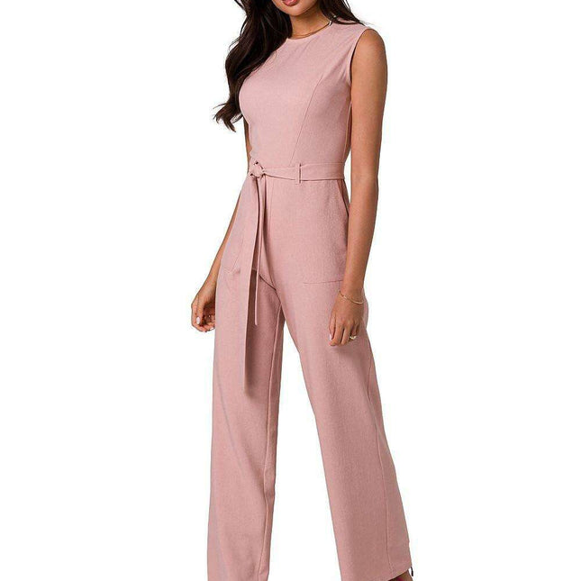 Stylish Summer Sleeveless Jumpsuit with Adjustable Waist Tie