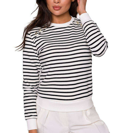 Sophisticated Navy Stripe Sweatshirt with Glamorous Gold Details