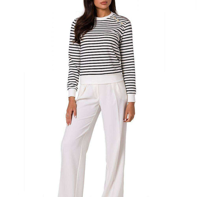 Sophisticated Navy Stripe Sweatshirt with Glamorous Gold Details