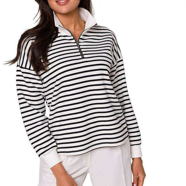 Trendy Striped Cotton Zipper Hoodie