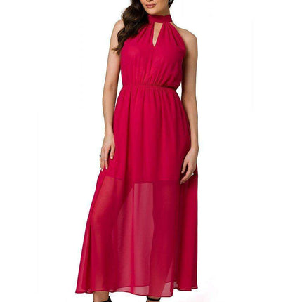 Chic Chiffon Halter Midi Dress with Defined Waist and Stylish Belt