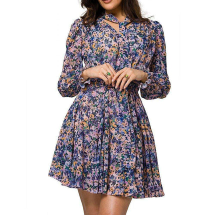 Chic Floral Chiffon Mini Dress with Frill Sleeves and Tie Waist